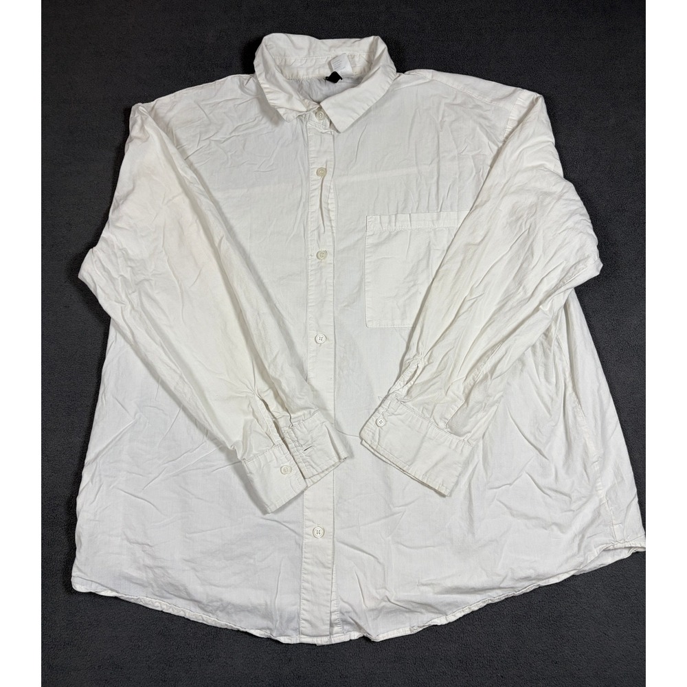 H&M Divided Button Down Shirt Womens Size M White Long Sleeve Cotton Casual